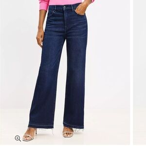 Unpicked Hem High Rise Wide Leg Jeans in Rinse Overdye Wash